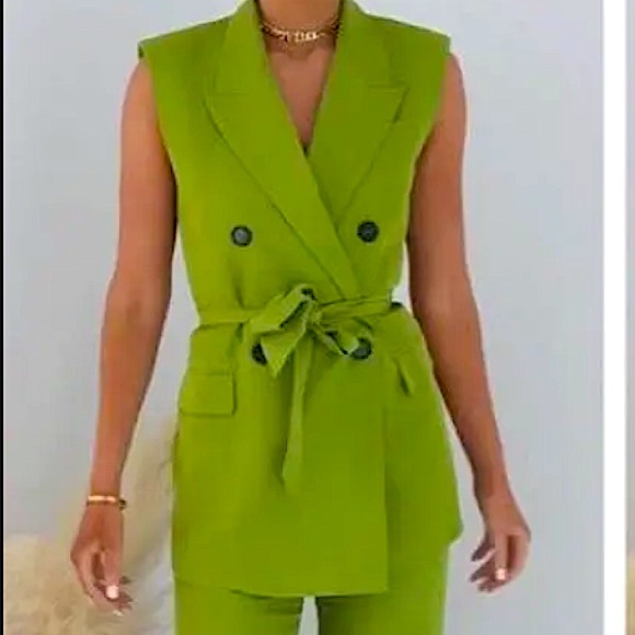 Zara Formal Vest Sleeveless Blazer Waistcoat Lime Green XS - Picture 4 of 10